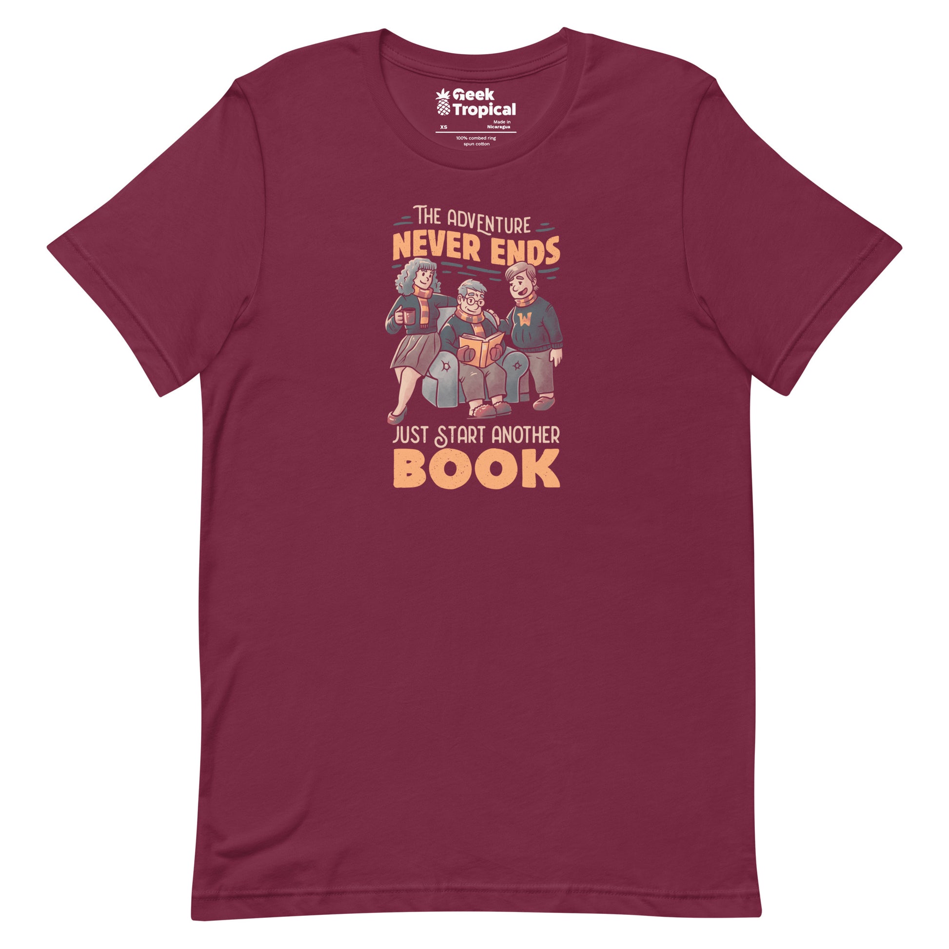 The Adventure Never Ends Just Start Another Book T-Shirt Geek Nerd Advertise to Meta Book Prints Design by Tobe Fonseca
