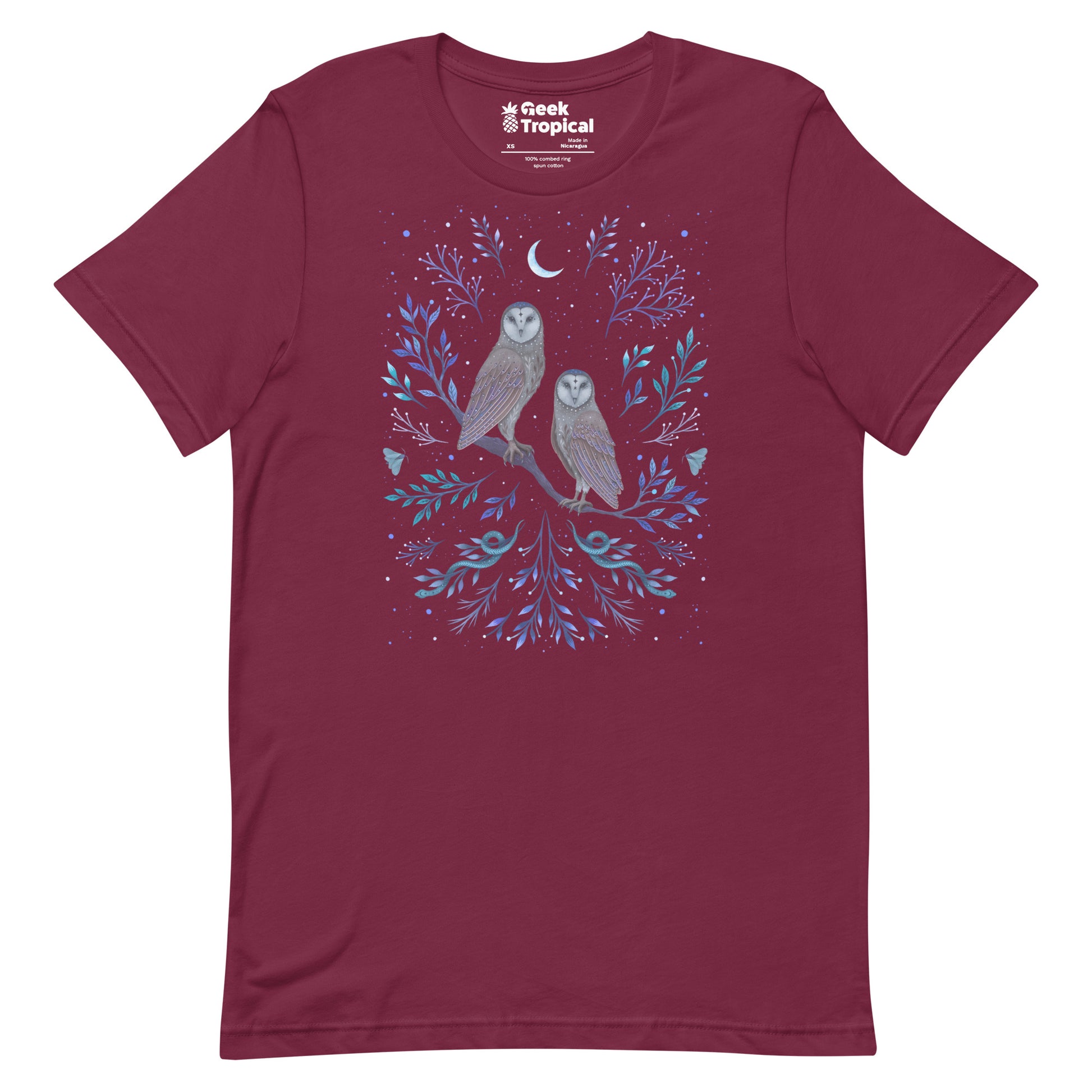 Owls In The Moonlight T-Shirt Geek Nerd Advertise to Meta Animal Patterns Design by Episodic Drawing