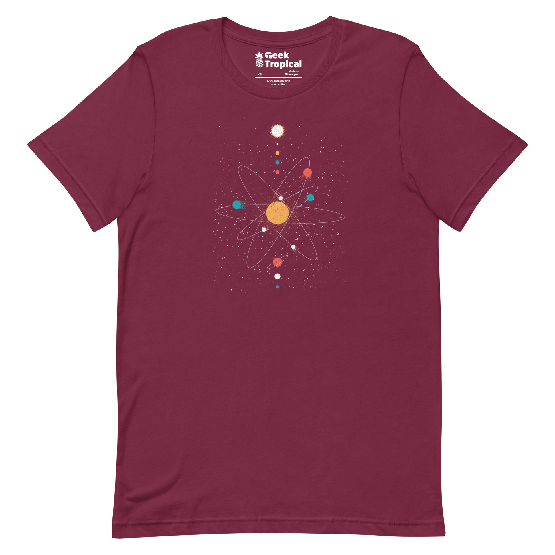 Atom Universe Minimalist T-Shirt Geek Nerd Advertise to Meta Design by Tobe Fonseca outer space & astronaut print