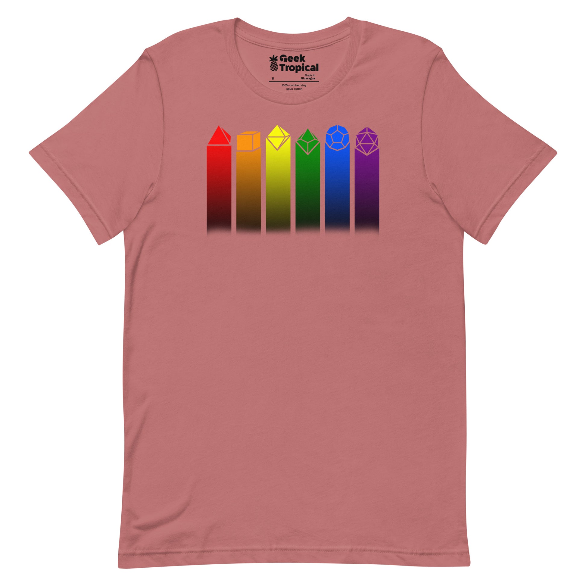 Rainbow Dice T-shirt Geek Nerd Advertise to Meta board game print dnd & rpg print