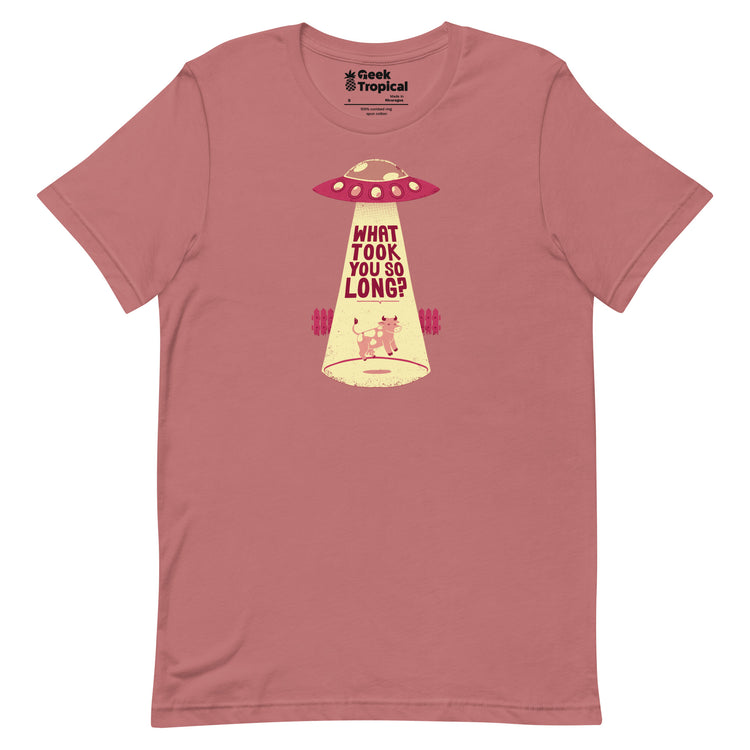 Why Did You Took So Long Alien Funny Viva Magenta T-Shirt Geek Nerd Advertise to Meta Design by Tobe Fonseca FLOW DESC WRITING
