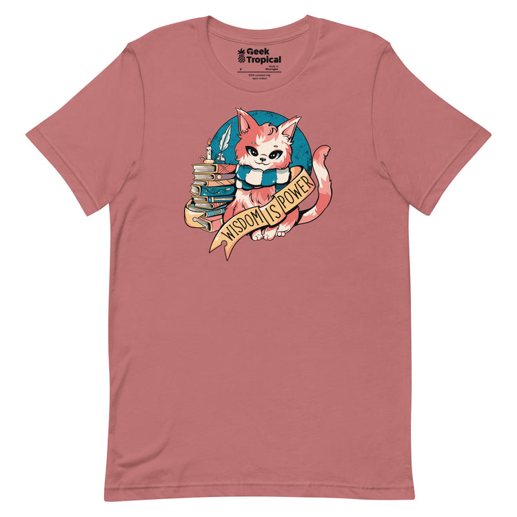 Wisdom is Power Books and Cat T-Shirt Geek Nerd Advertise to Meta Animal Patterns Book Prints