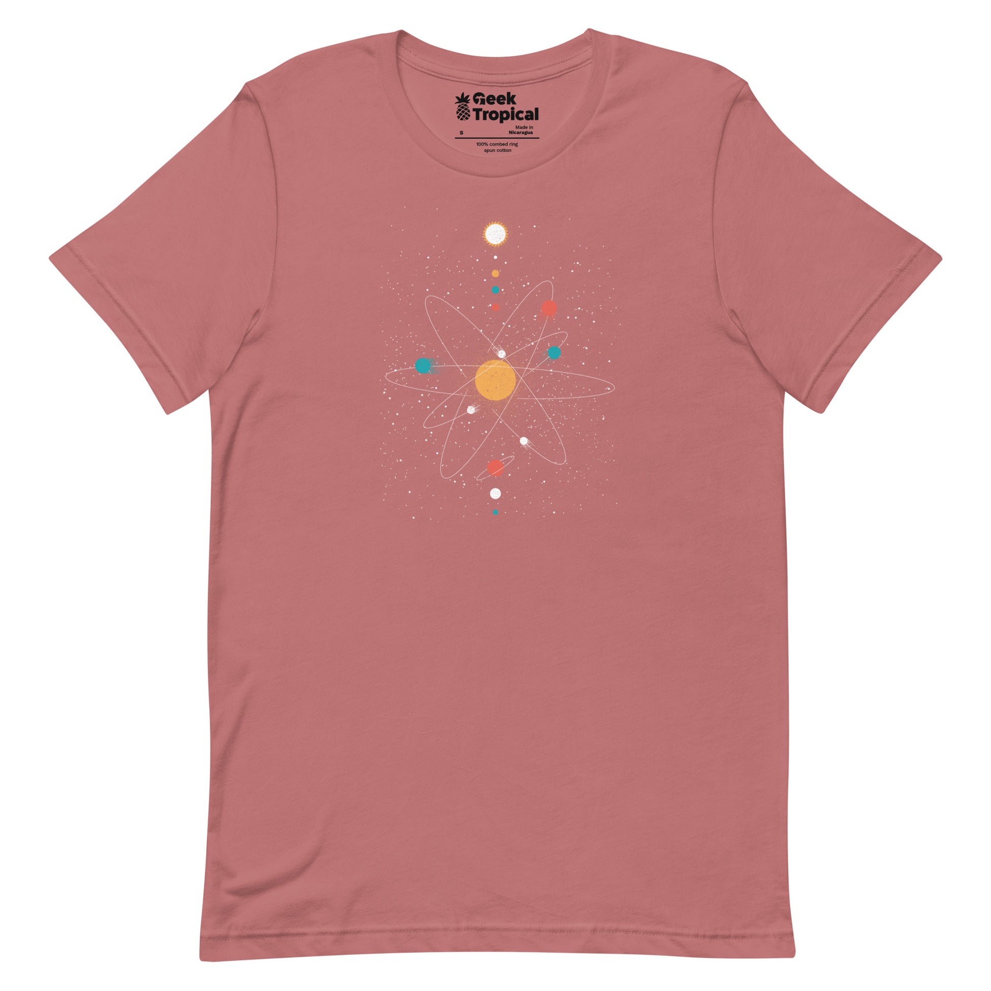 Atom Universe Minimalist T-Shirt Geek Nerd Advertise to Meta Design by Tobe Fonseca outer space & astronaut print