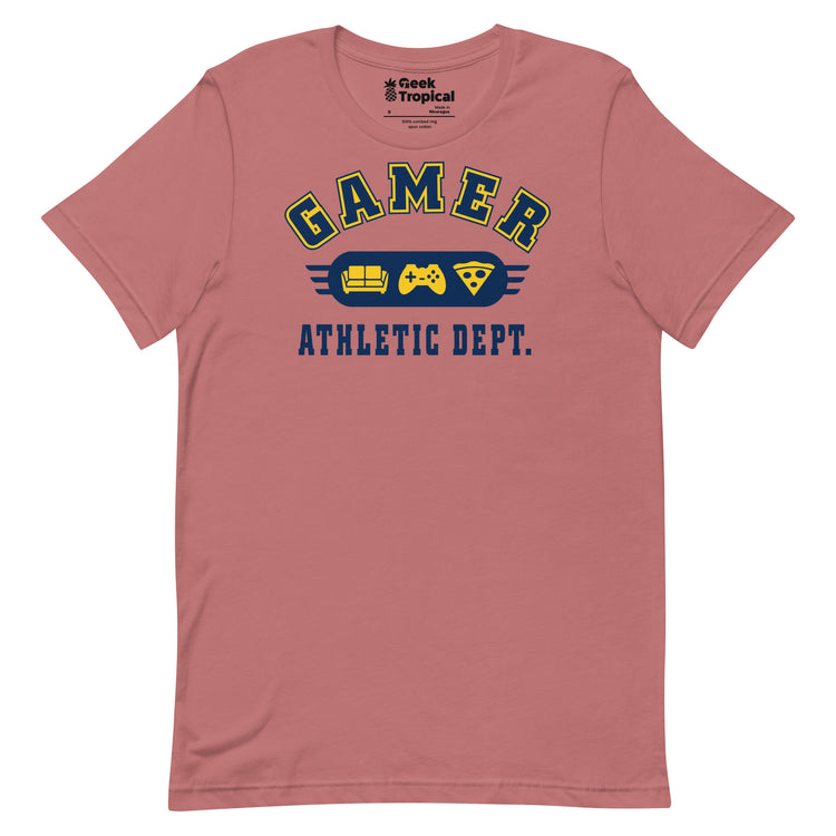 Gamer Athletic Dept T-Shirt Geek Nerd Advertise to Meta FLOW DESC WRITING Off World Designs