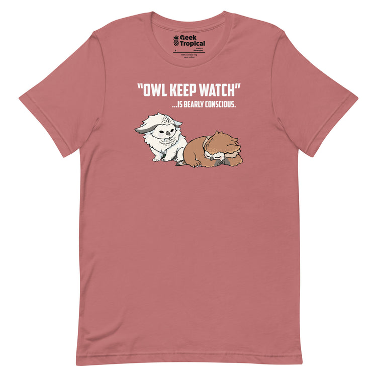 Owl Keep Watch Is Bearly Conscious Owlbears T-Shirt Geek Nerd Advertise to Meta Animal Patterns Design by Ardi Tong