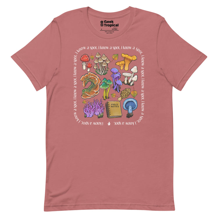 I Know A Spot Mushrooms T-Shirt Geek Nerd Advertise to Meta Botany Print Elle