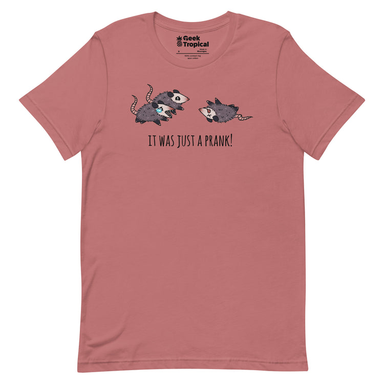 It Was Just A Prank Possum T-Shirt Geek Nerd Advertise to Meta Animal Patterns Design by Ardi Tong