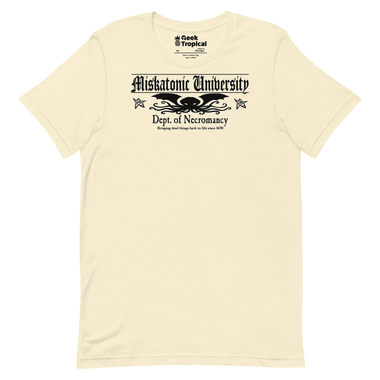 Miskatonic University Dept Necromancy T-Shirt Geek Nerd Advertise to Meta Book Prints Fantasy Prints