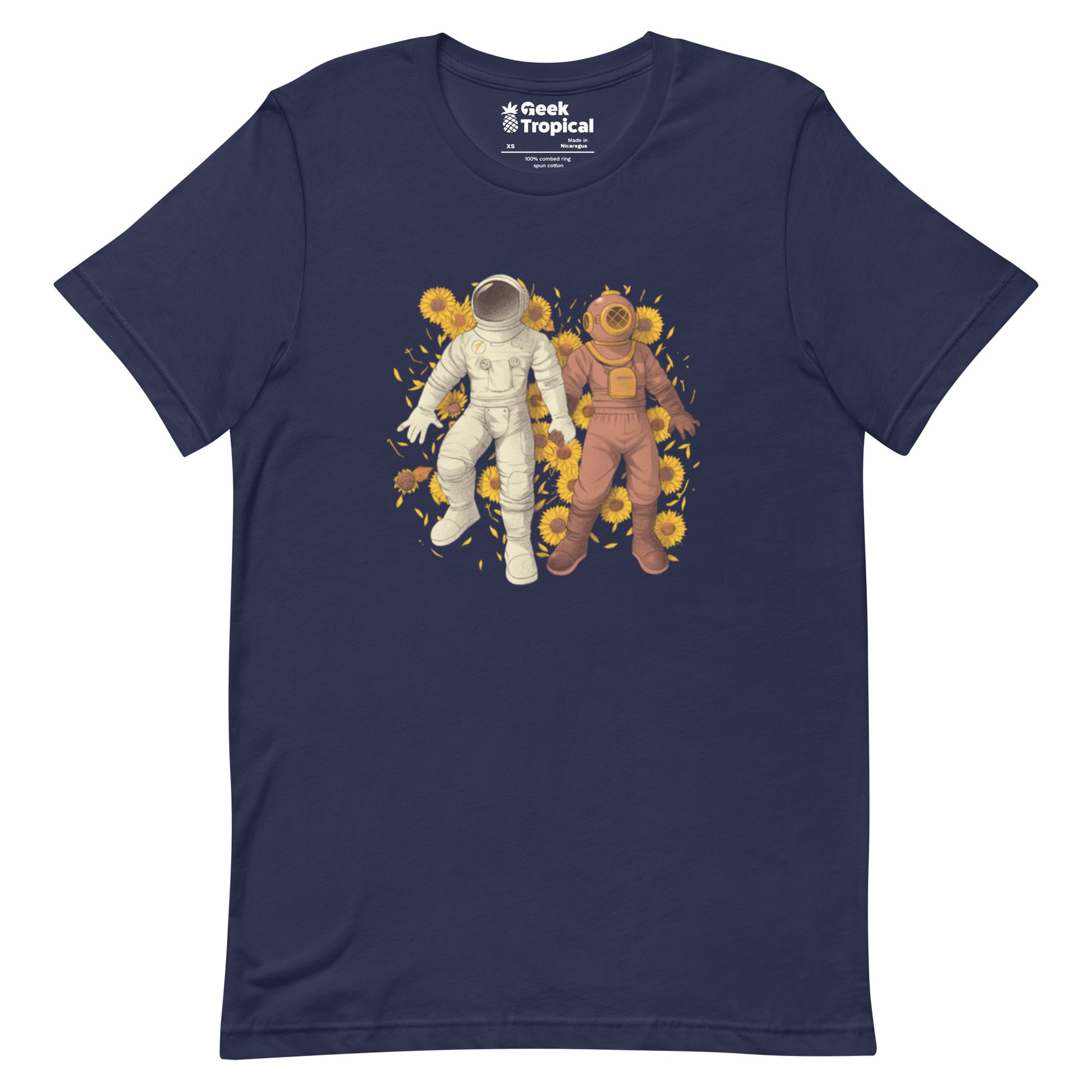 Astronaut Diving Sun Flowers - shirt Geek Nerd Botany Print Design by Tobe Fonseca FLOW DESC WRITING