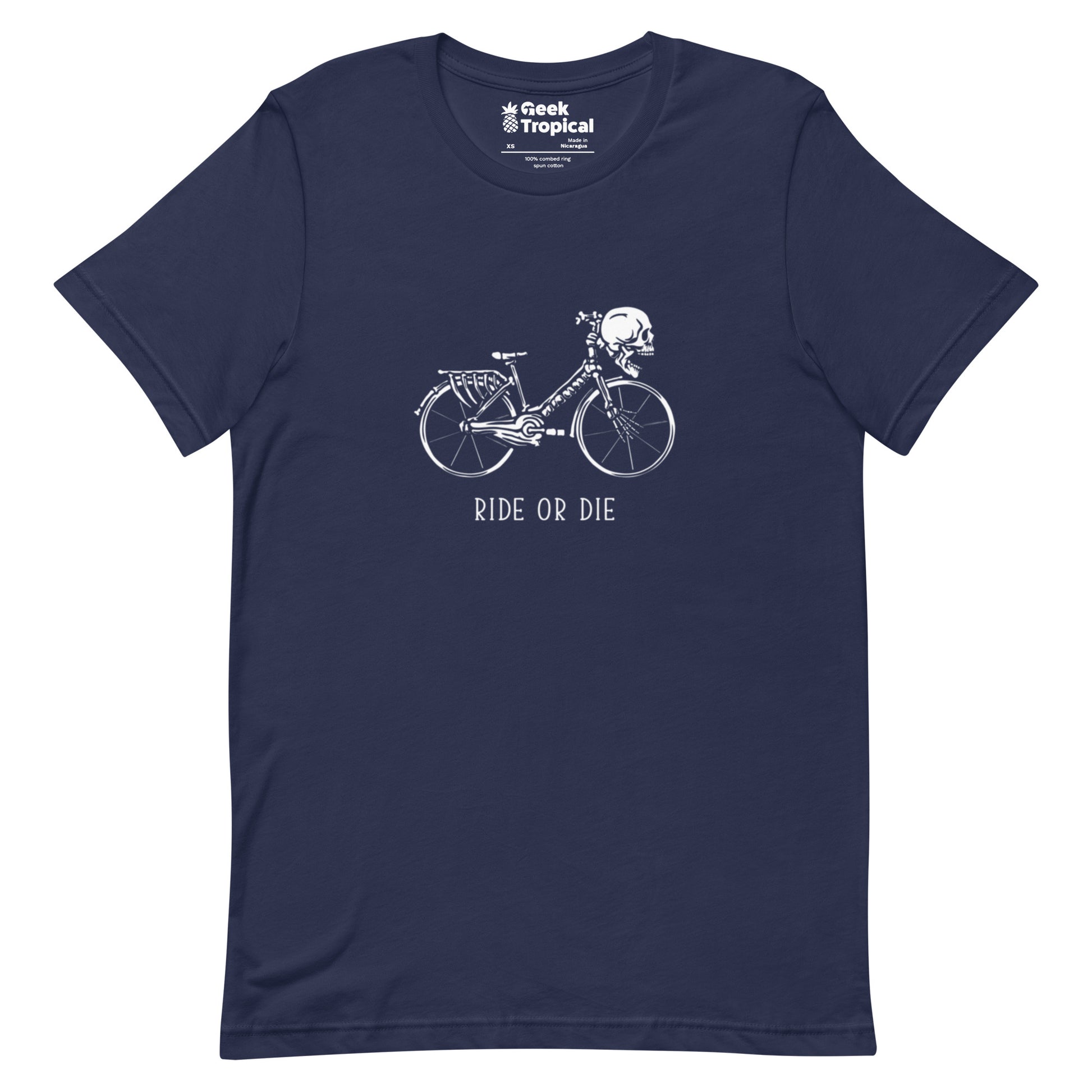 Ride or Die Skeleton Bike T-Shirt Geek Nerd Design by Tobe Fonseca FLOW DESC WRITING Funny Prints
