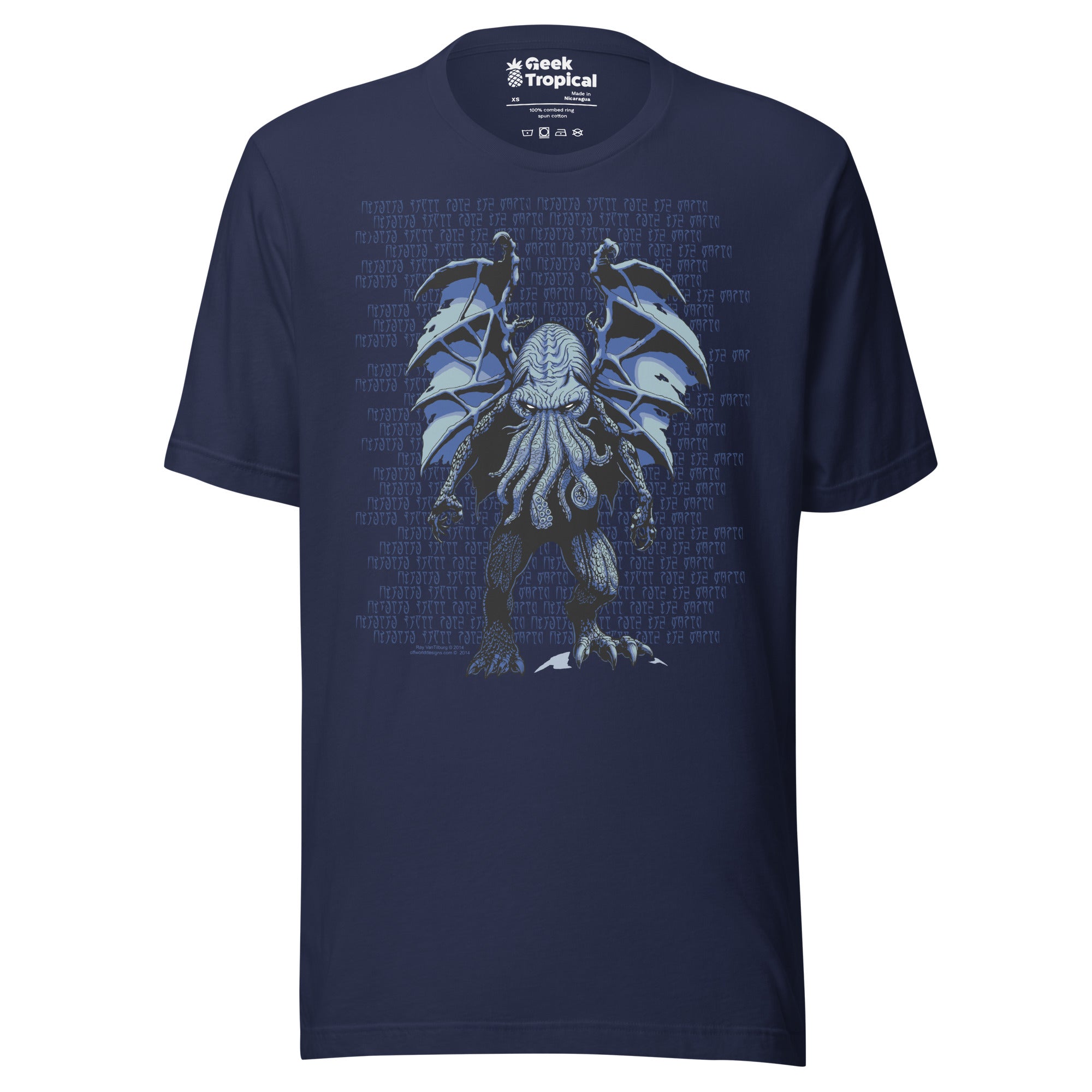 Blue Cthulhu T-Shirt Geek Nerd Advertise to Meta Fantasy Prints FLOW DESC WRITING