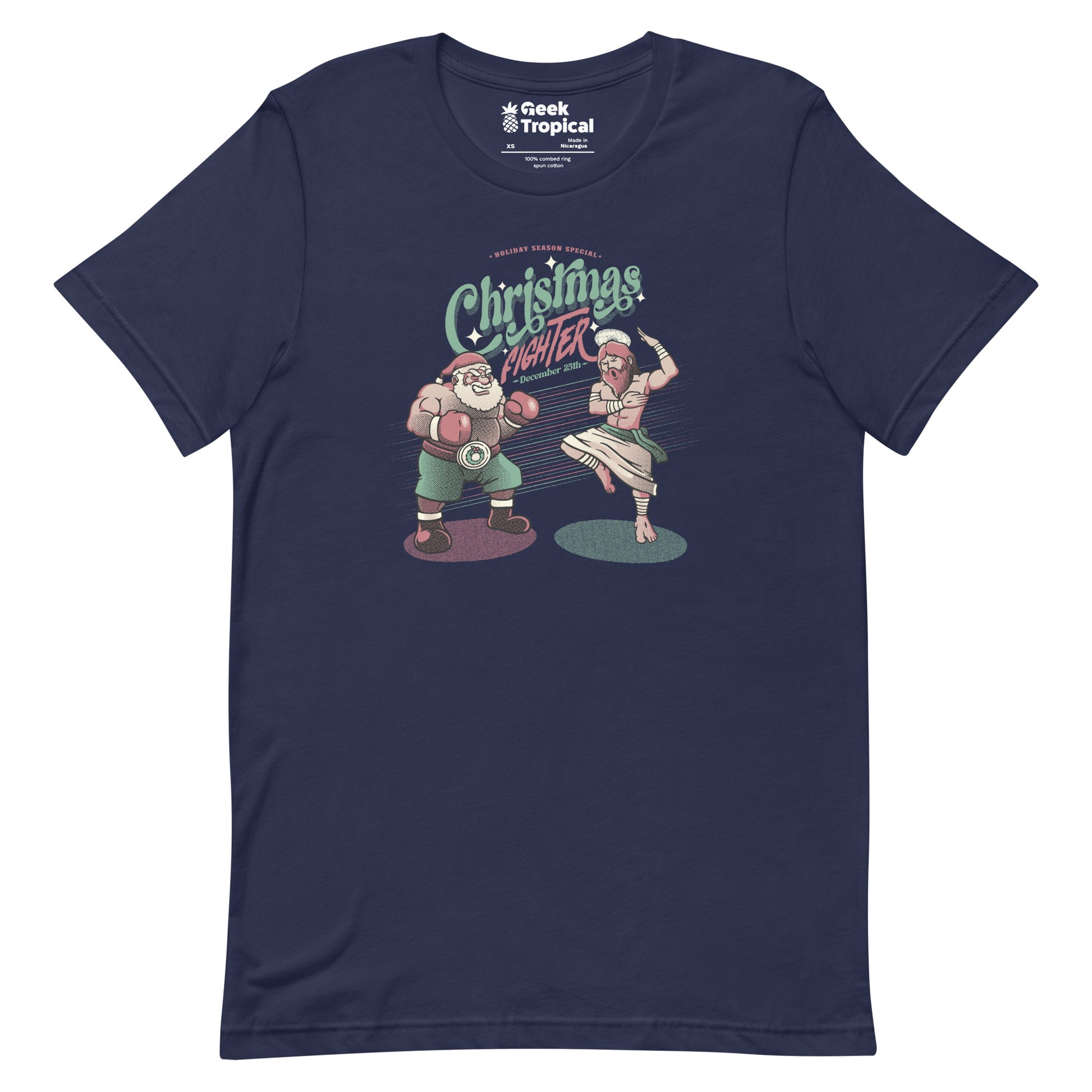 Holidays Fighting Jesus X Santa Claus T-Shirt Geek Nerd Advertise to Meta Christmas Print Design by Tobe Fonseca