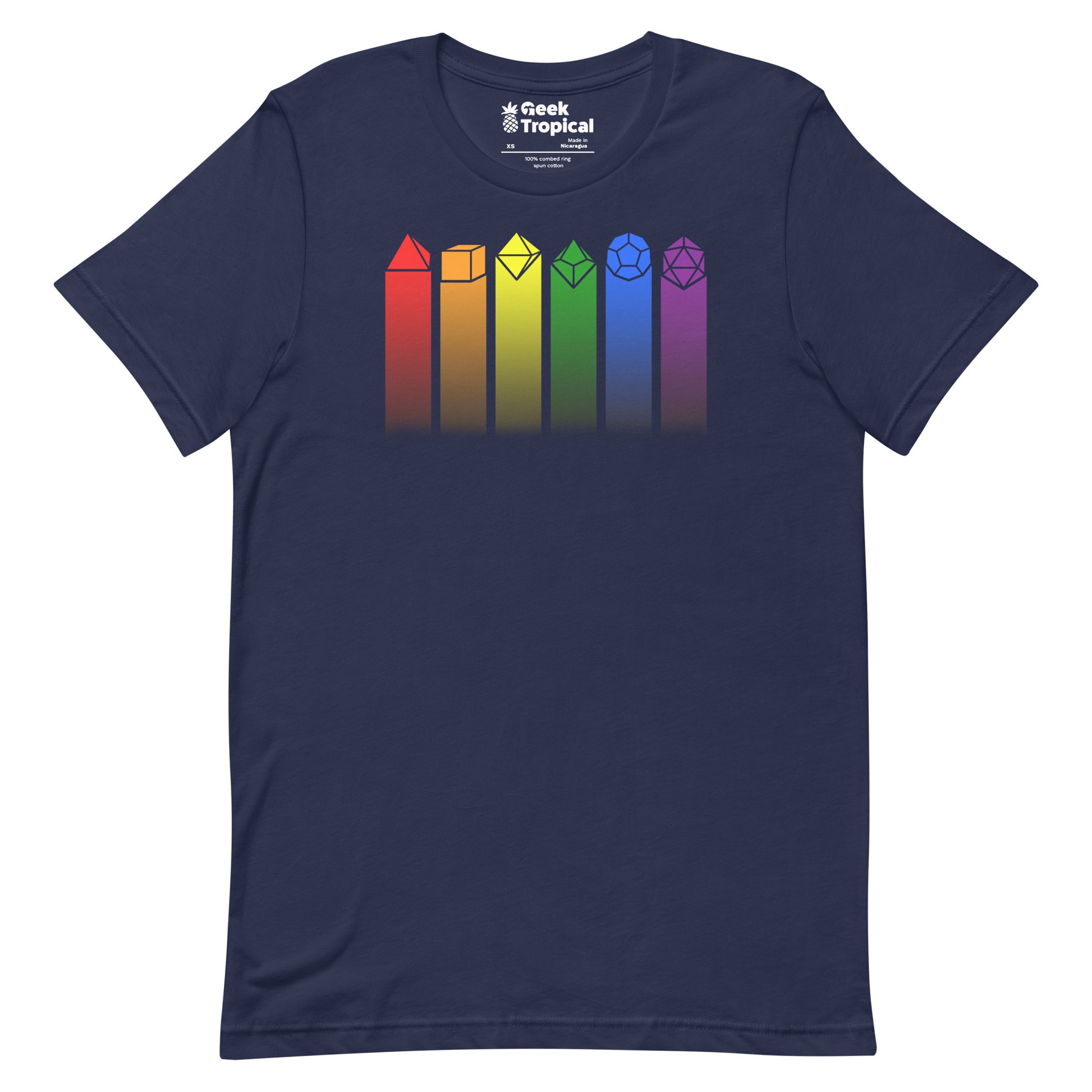 Rainbow Dice T-shirt Geek Nerd Advertise to Meta board game print dnd & rpg print