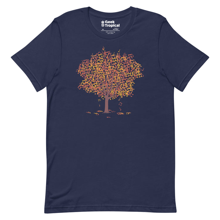 Tree Musical Notes Autumn Song T-Shirt Geek Nerd Advertise to Meta Botany Print Design by Tobe Fonseca