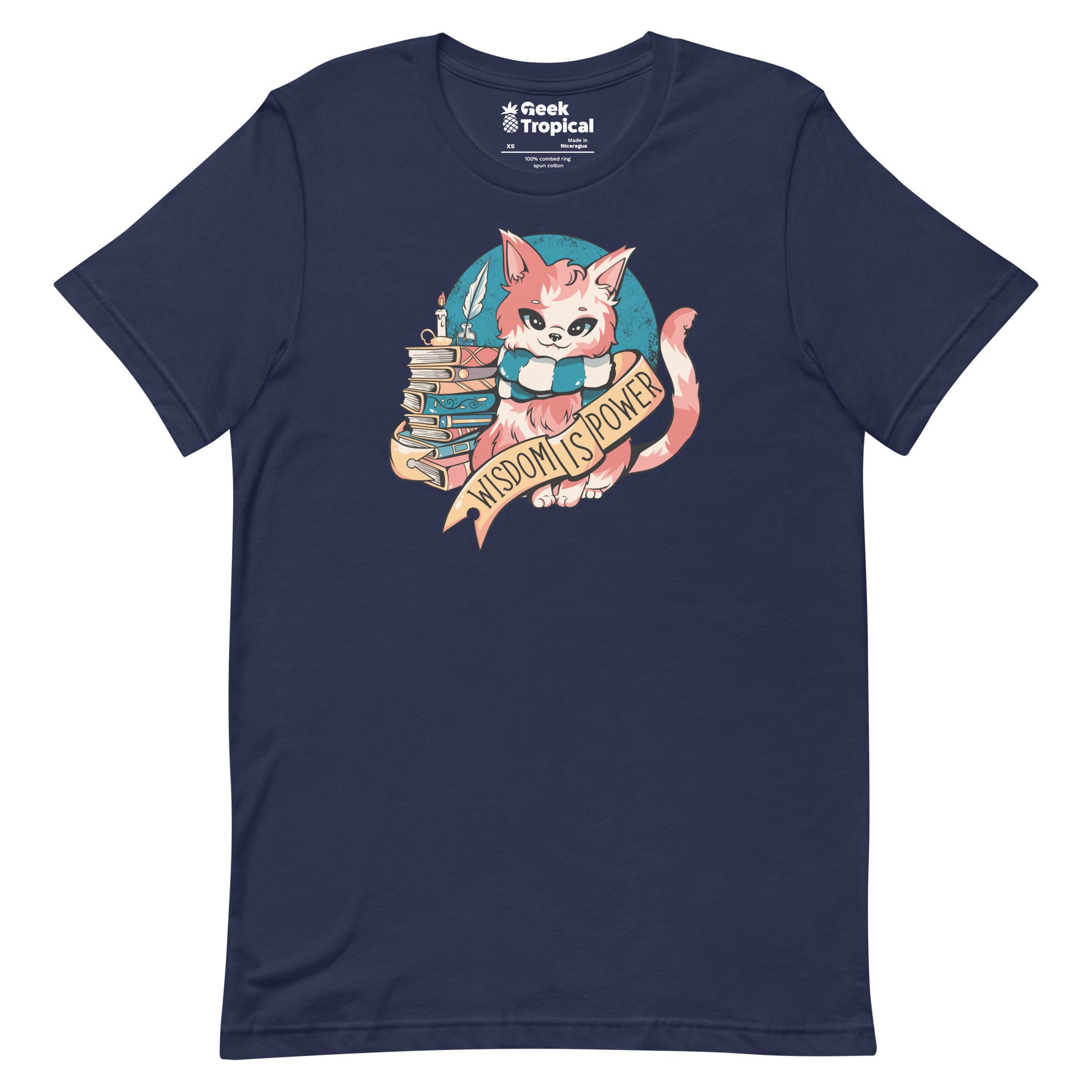 Wisdom is Power Books and Cat T-Shirt Geek Nerd Advertise to Meta Animal Patterns Book Prints