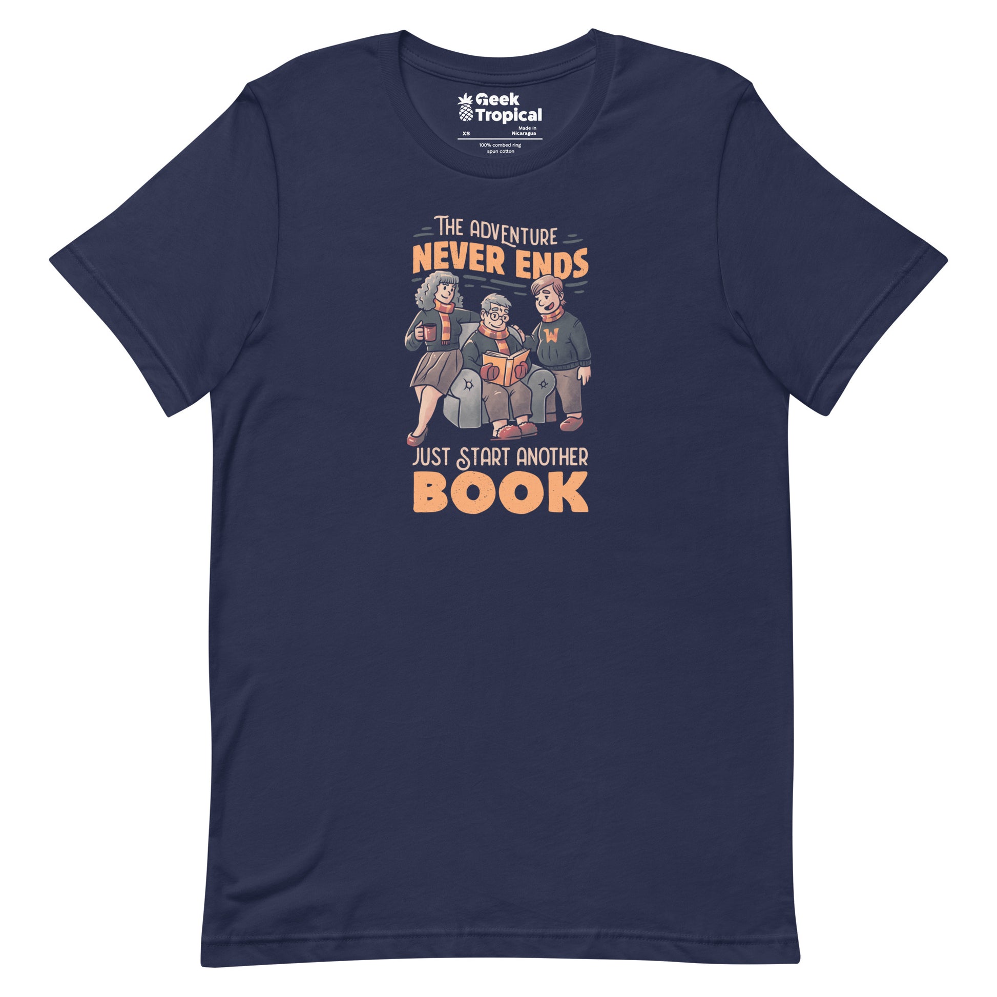 The Adventure Never Ends Just Start Another Book T-Shirt Geek Nerd Advertise to Meta Book Prints Design by Tobe Fonseca