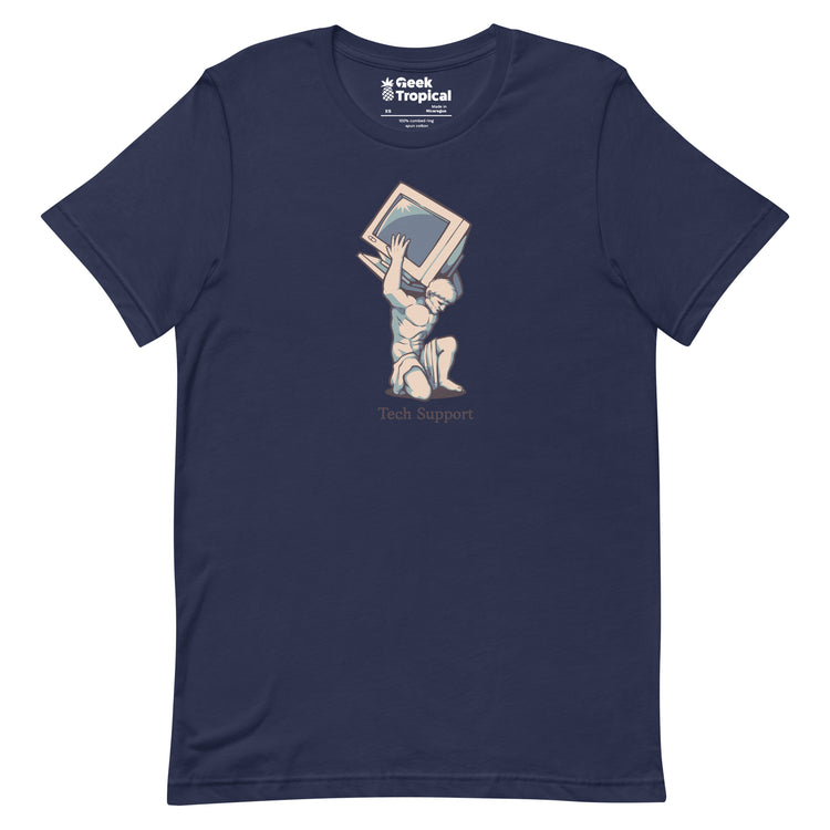 Tech Support Atlas Computer Salmon T-Shirt Geek Nerd Advertise to Meta computer print Design by Tobe Fonseca