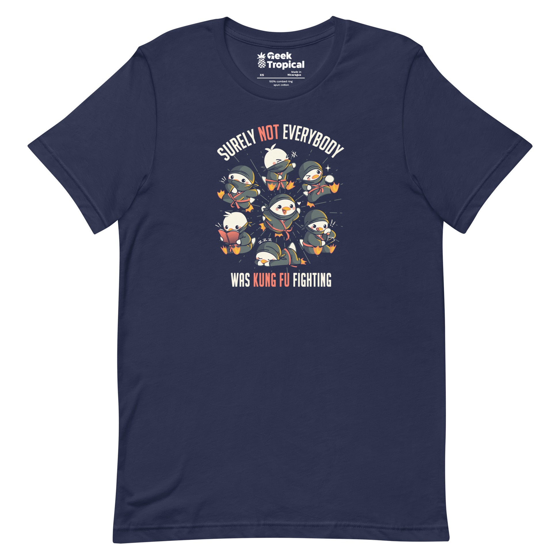 Surely Not Everybody Was Kung Fu Fighting Duck Ninja T-Shirt Geek Nerd Advertise to Meta Design by Tobe Fonseca FLOW DESC WRITING