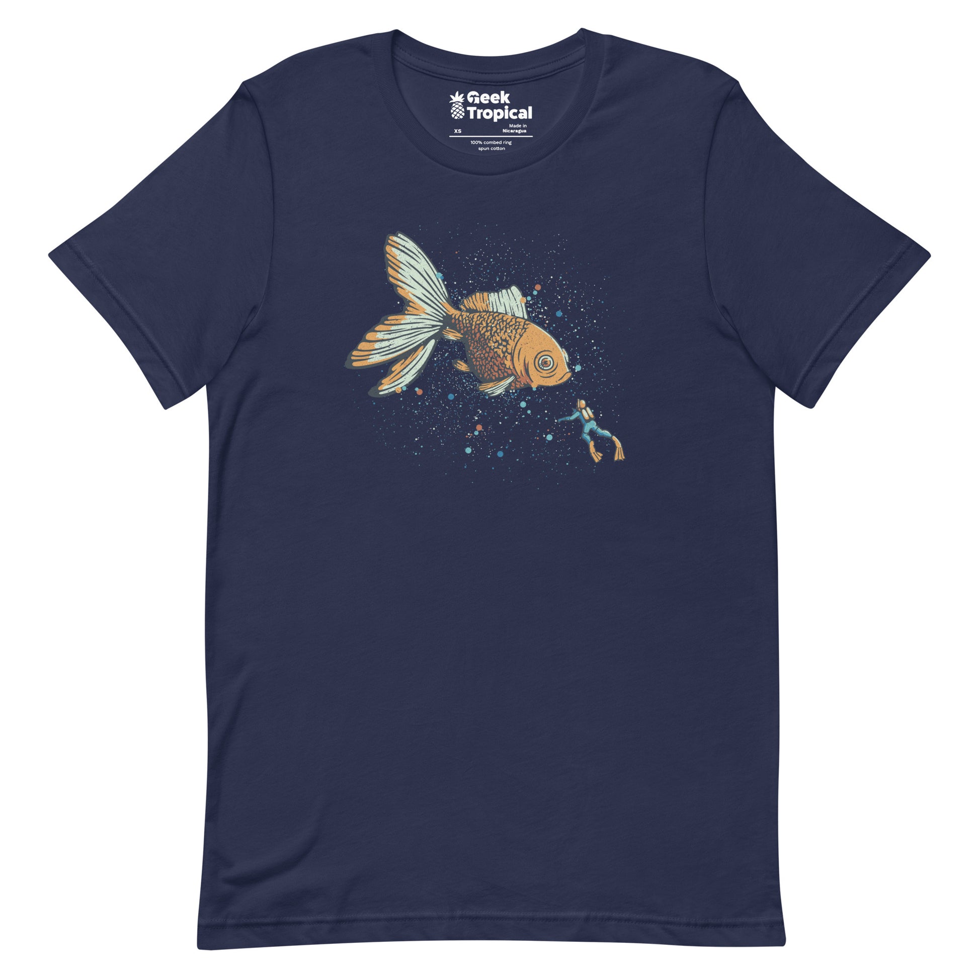 Golden Fish Scuba Diver T-Shirt Geek Nerd Advertise to Meta Animal Patterns Design by Tobe Fonseca