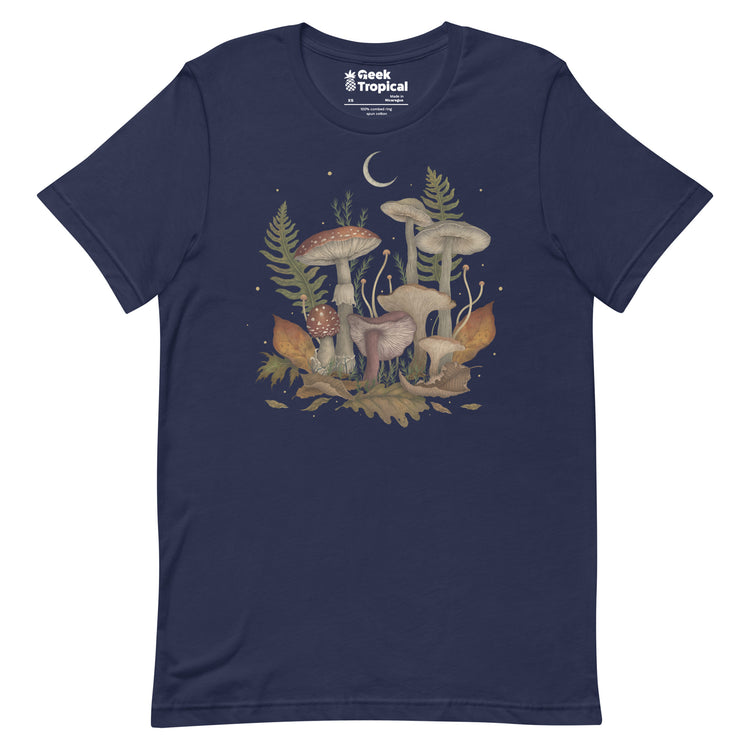 Autumn Mushrooms T-Shirt Geek Nerd Advertise to Meta Botany Print Design by Episodic Drawing