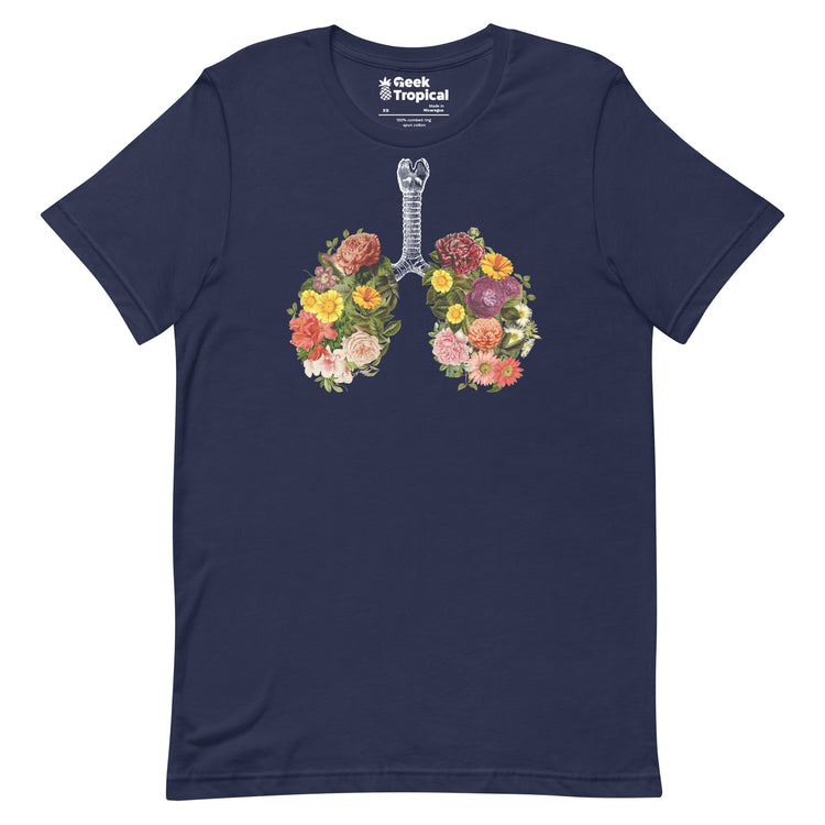 Breathing Spring Flower Lungs Black T-Shirt Geek Nerd Advertise to Meta Botany Print Design by Tobe Fonseca