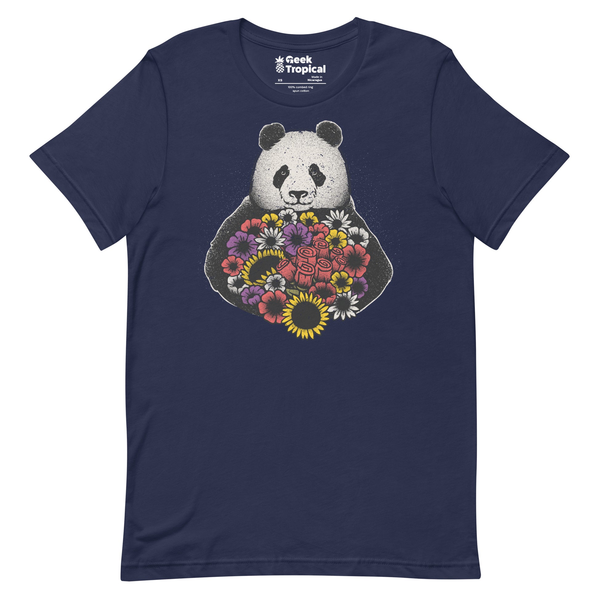 Black and White Panda With Flower T-Shirt Geek Nerd Advertise to Meta Animal Patterns Botany Print