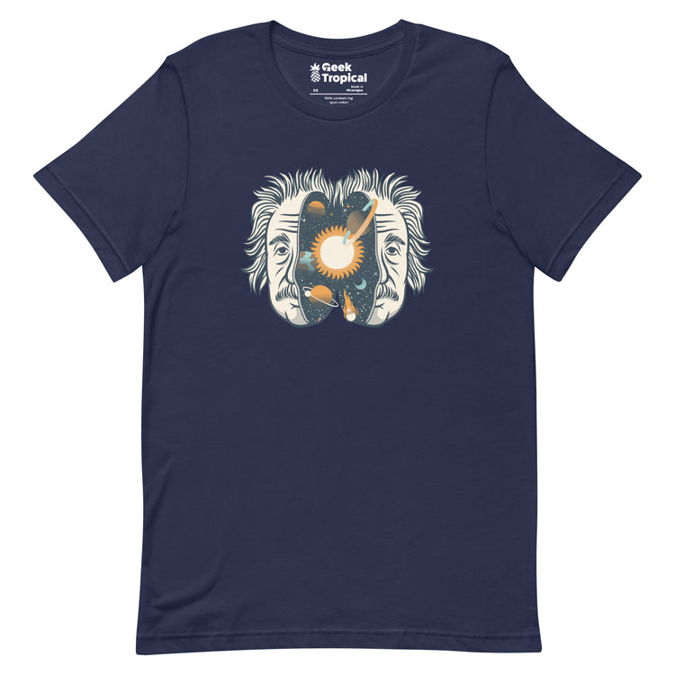Albert Einstein Head Universe Physics T-Shirt Geek Nerd Advertise to Meta Design by Tobe Fonseca FLOW DESC WRITING