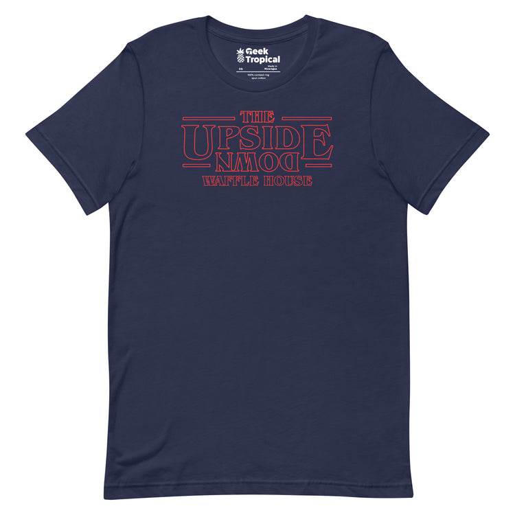 Upside Down Waffle House T-Shirt Geek Nerd Advertise to Meta FLOW DESC WRITING Funny Prints