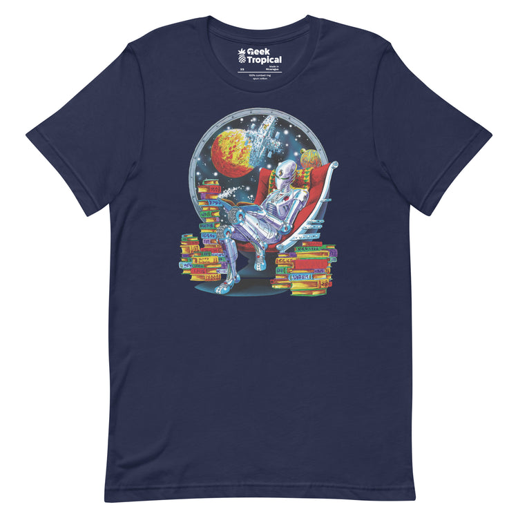Robot Reading T-Shirt Geek Nerd Advertise to Meta Book Prints Fantasy Prints