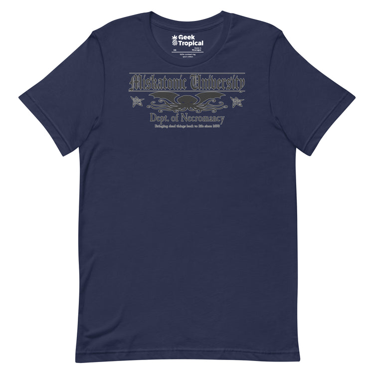 Miskatonic University Dept Necromancy T-Shirt Geek Nerd Advertise to Meta Book Prints Fantasy Prints