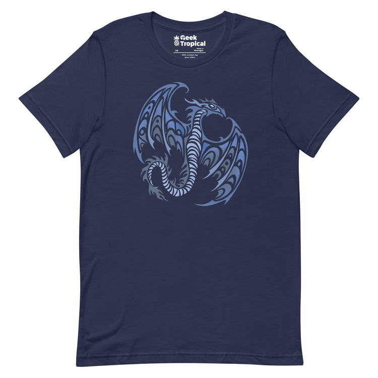 Blue Tribal Dragon T-Shirt Geek Nerd Advertise to Meta Fantasy Prints FLOW DESC WRITING