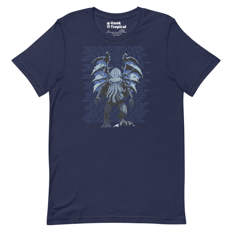 Blue Cthulhu T-Shirt Geek Nerd Advertise to Meta Fantasy Prints FLOW DESC WRITING