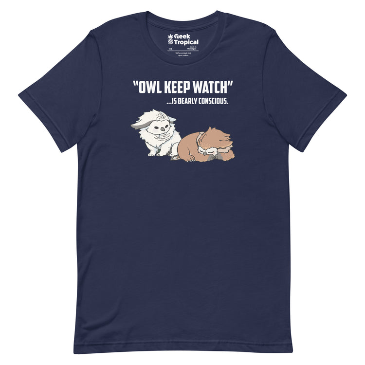 Owl Keep Watch Is Bearly Conscious Owlbears T-Shirt Geek Nerd Advertise to Meta Animal Patterns Design by Ardi Tong