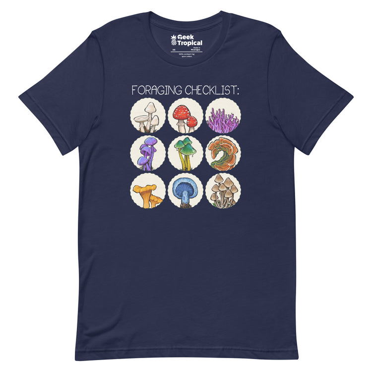 Foraging Checklist Mushrooms T-Shirt Geek Nerd Advertise to Meta Botany Print Elle