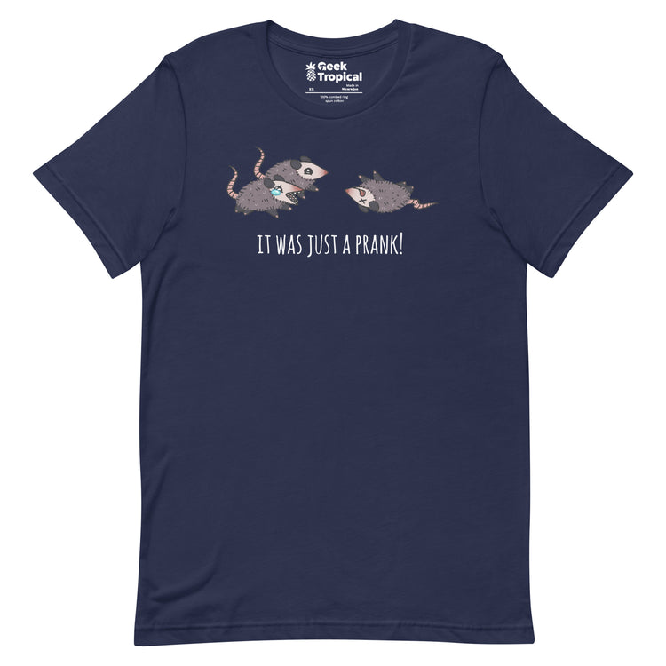 It Was Just A Prank Possum T-Shirt Geek Nerd Advertise to Meta Animal Patterns Design by Ardi Tong