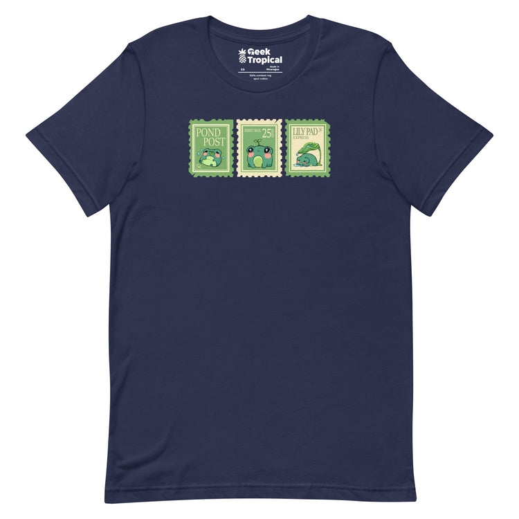 Raining Frogs Stamps T-Shirt Geek Nerd Advertise to Meta Animal Patterns Design by Ardi Tong