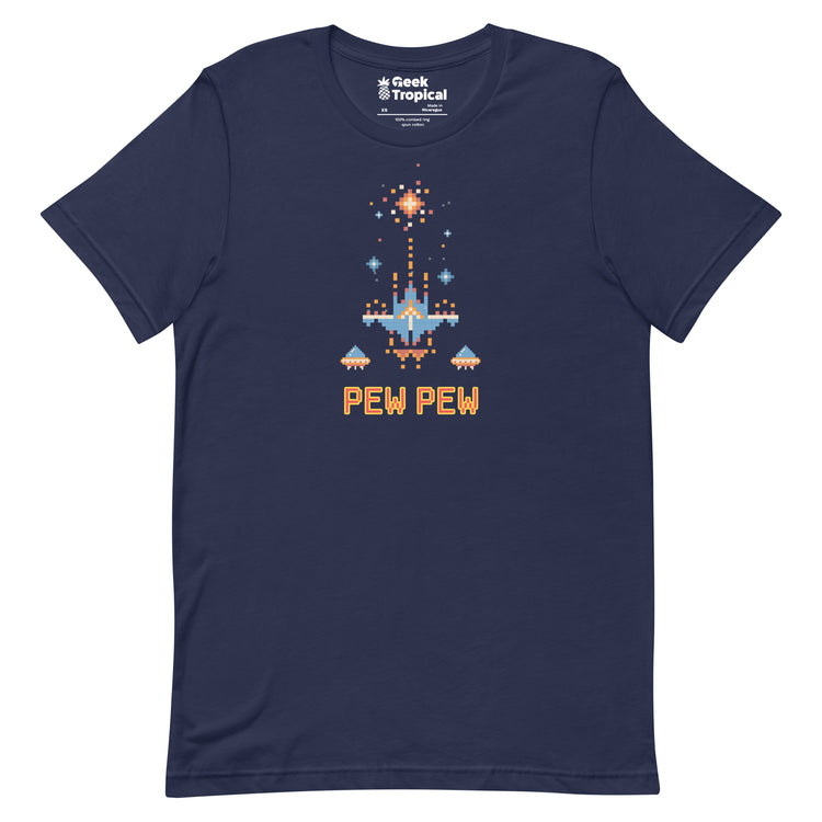 Pew Pew Retro Arcade T-Shirt Geek Nerd Advertise to Meta Elle FLOW DESC WRITING