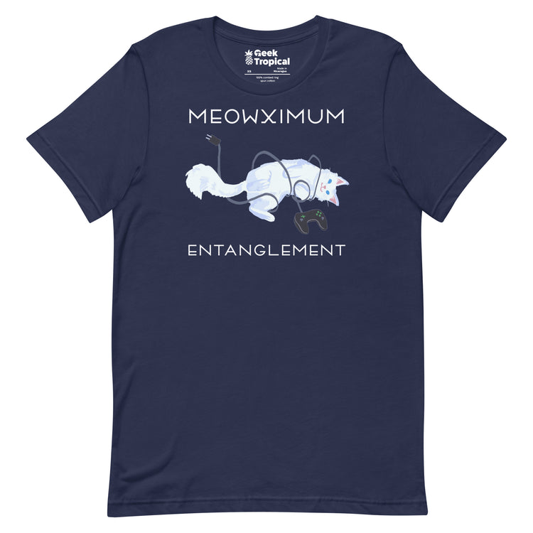 Meowximum Entanglement T-Shirt Geek Nerd Advertise to Meta Animal Patterns Design by Claire Murphy