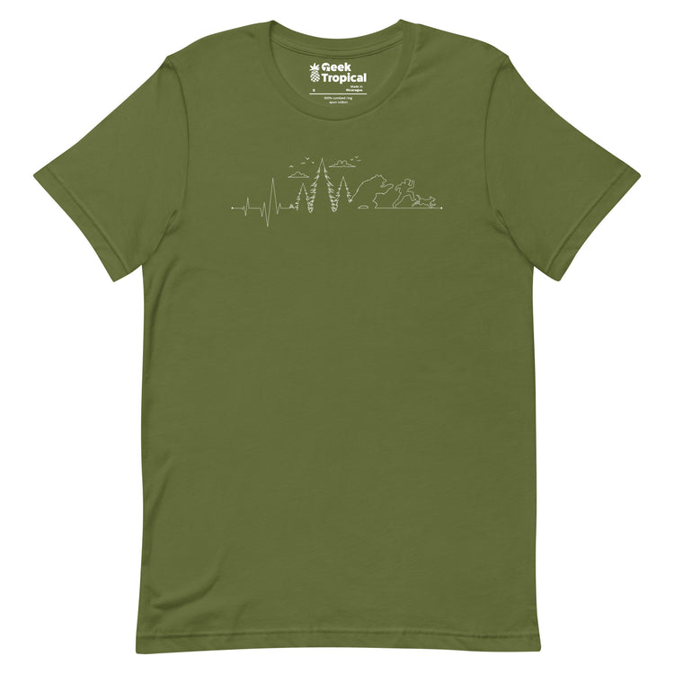 Hiking Heartbeat Running From a Bear Dog T-Shirt Geek Nerd Advertise to Meta Animal Patterns Design by Tobe Fonseca