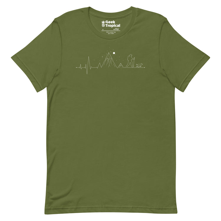 Hiking Heartbeat Mountain Lifestyle T-Shirt Geek Nerd Advertise to Meta Design by Tobe Fonseca FLOW DESC WRITING