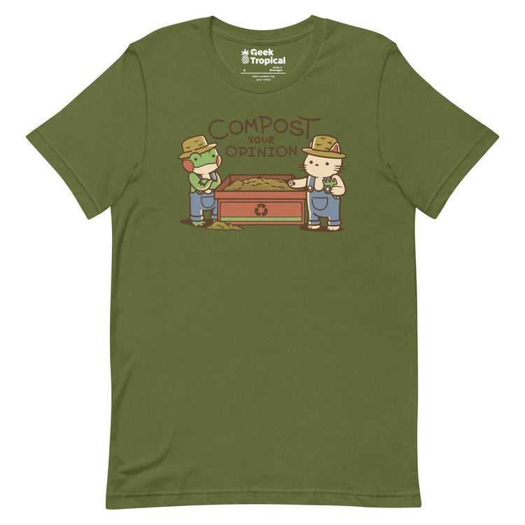 Compost Your Opinion! Frog and Cat T-Shirt Geek Nerd Advertise to Meta Animal Patterns Botany Print