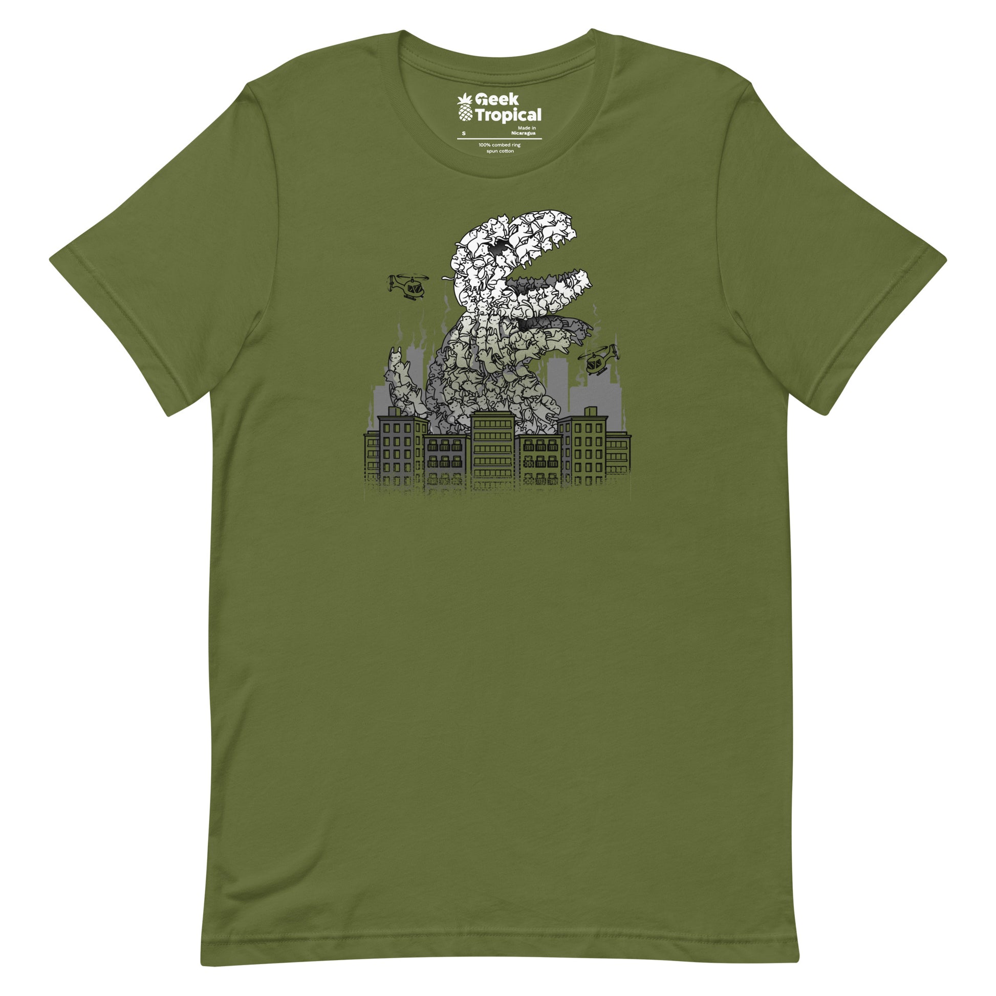 Catzilla T-Shirt Geek Nerd Advertise to Meta Animal Patterns Anime