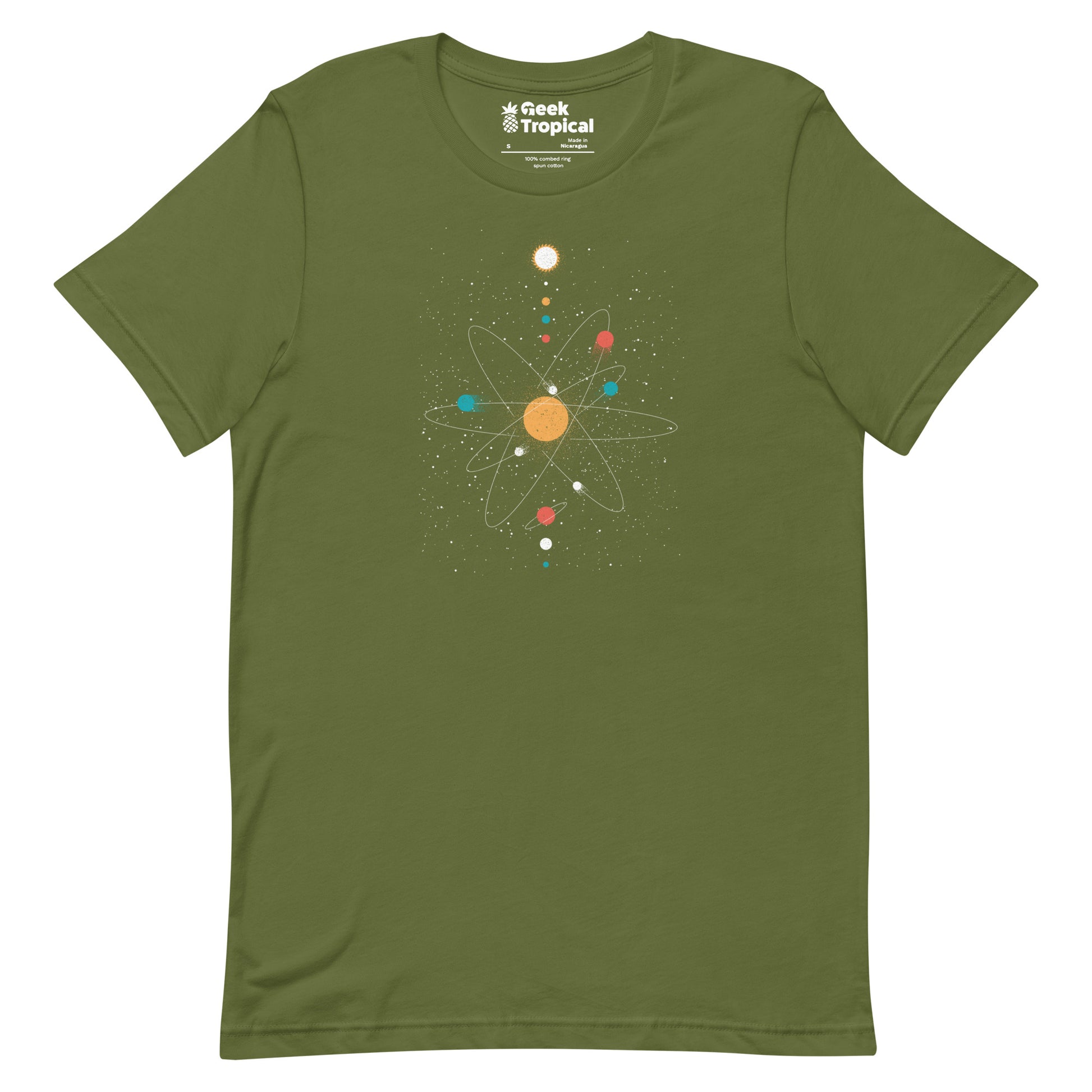 Atom Universe Minimalist T-Shirt Geek Nerd Advertise to Meta Design by Tobe Fonseca outer space & astronaut print