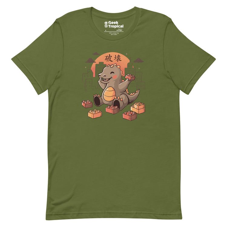 Baby Godzilla Japanese Vintage Destroying City T-shirt Geek Nerd Advertise to Meta Anime Design by Tobe Fonseca