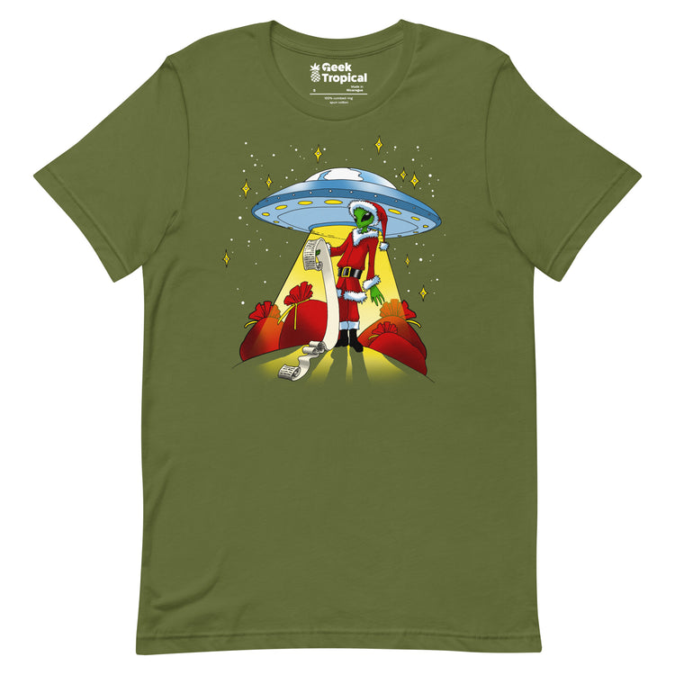 Alien Santa T-Shirt Geek Nerd Advertise to Meta Christmas Print FLOW DESC WRITING