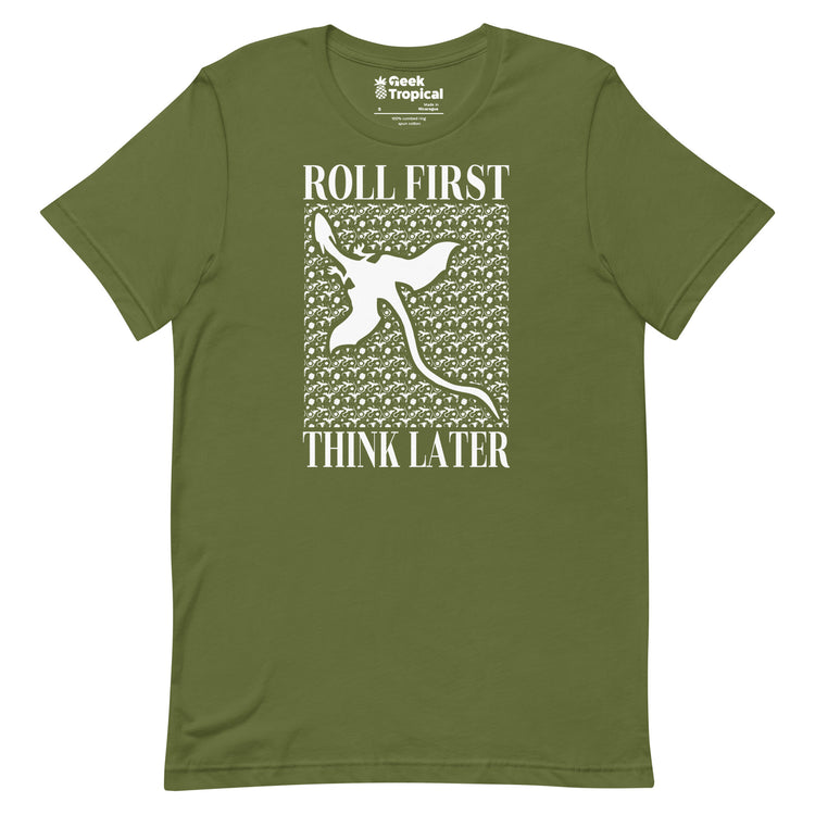 Roll First Think Later Dnd Dragons T-Shirt Geek Nerd Advertise to Meta dnd & rpg print Elle