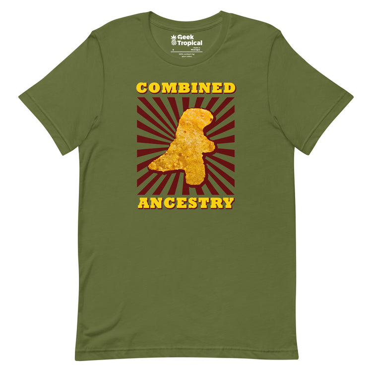 Combined Ancestry Dinosaur Chicken Nugget T-Shirt Geek Nerd Advertise to Meta Animal Patterns Design by Random Galaxy