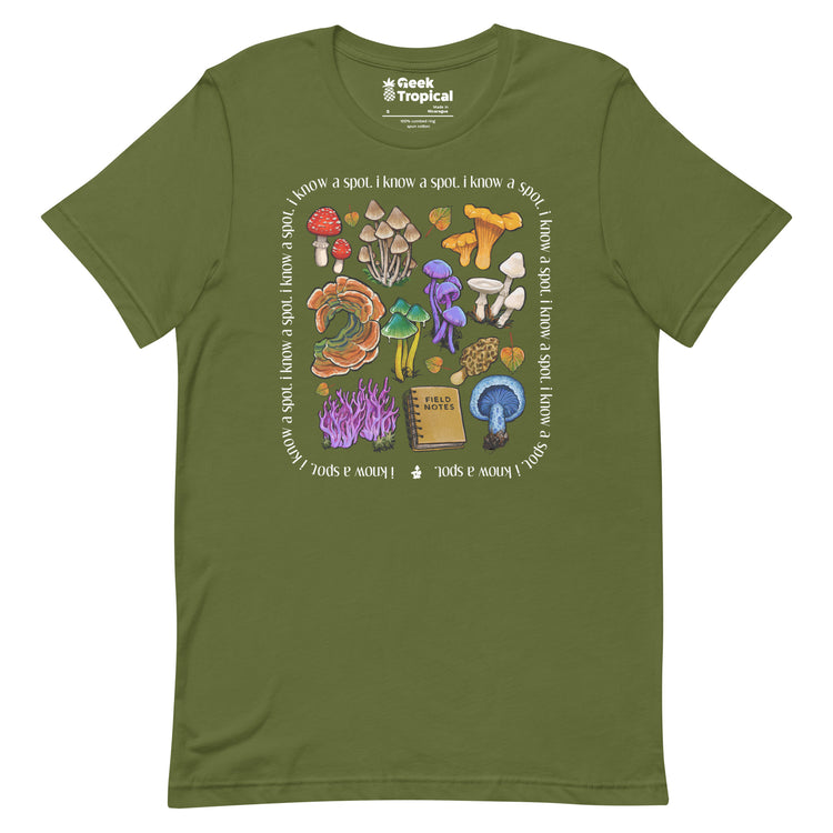 I Know A Spot Mushrooms T-Shirt Geek Nerd Advertise to Meta Botany Print Elle
