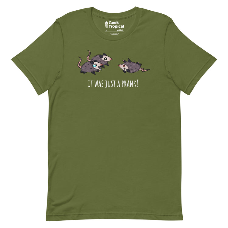 It Was Just A Prank Possum T-Shirt Geek Nerd Advertise to Meta Animal Patterns Design by Ardi Tong