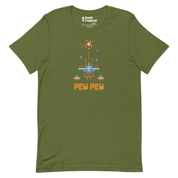 Pew Pew Retro Arcade T-Shirt Geek Nerd Advertise to Meta Elle FLOW DESC WRITING